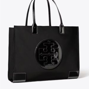 Tory Burch Large Nylon Patent Black Ella Tote